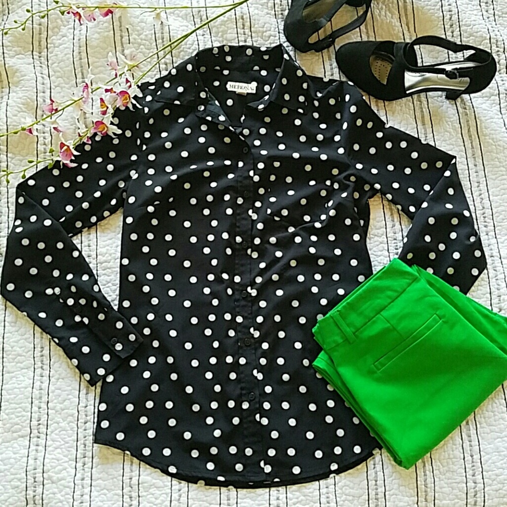 Merona Long-Sleeve Chiffon Polka Dot Blouse